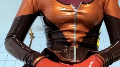 Latex slut solo anal masturbation