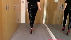 Sexy Latex Liquid Leggings with Red Stilettos Fetish