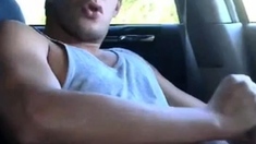 Str8 hot young jock jerks in his car