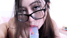 Masturbating loving babe solo toy plays with enthusiasm
