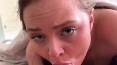 Slut gives wam deep throat pov blowjob and handjob