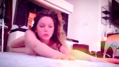 Brunette amateur babe strips off and masturbates