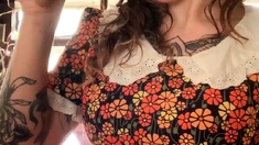 Independent Teen brunette girl toying pussy outdoor