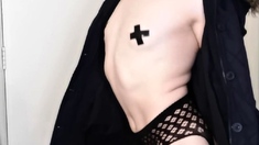 Small tits shemale gets banged in bed
