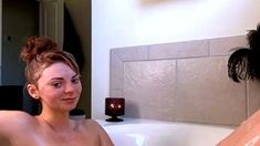 Beautiful Brunette Big Boobs Rides Fake Cock