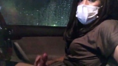 Asian Crossdresser Masturbates in Car