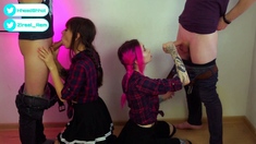 Hot amateur teens have group sex in van