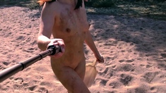 Outdoor sexy solo scene with teenie masturbating