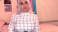 Pink pussy busty babe solo toy vibration during masturbation