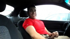 Hairy Latino bud jacks off in his car