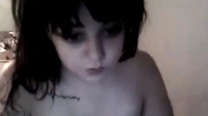 Emo teen with big areolas posing on cam